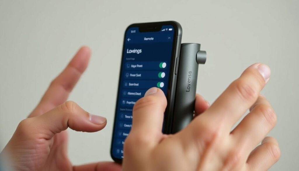 Person holding Lovense Max 2 while using the smartphone app to adjust settings Person holding Lovense Max 2 while using the smartphone app to adjust settings