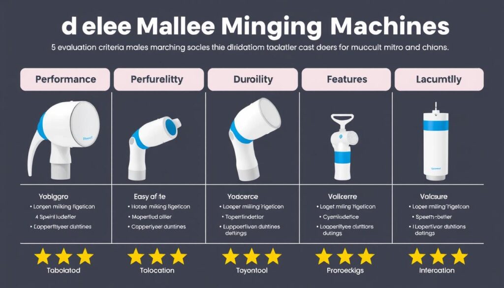 Comparison of male milking machines showing the evaluation criteria