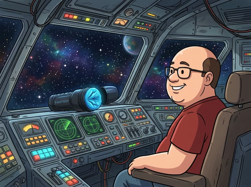 A fleshlight alien sitting on a space ship's panel A fleshlight alien sitting on a space ship's panel
