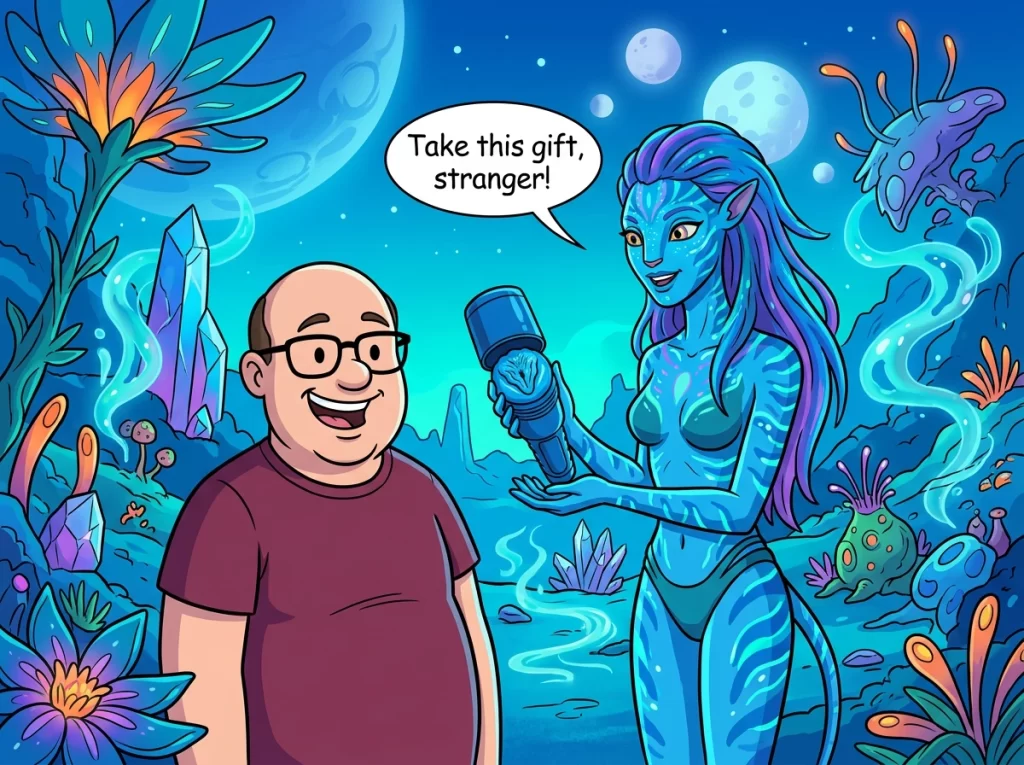 Blue sleeve and plastic case for the full-length alien fleshlight