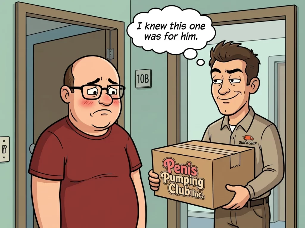 delivery guy with a box of sex toys